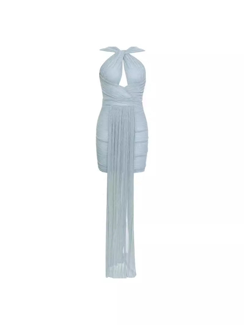 Damen Hochgeschlossenes Cocktailkleid mit fließendem Rock EB