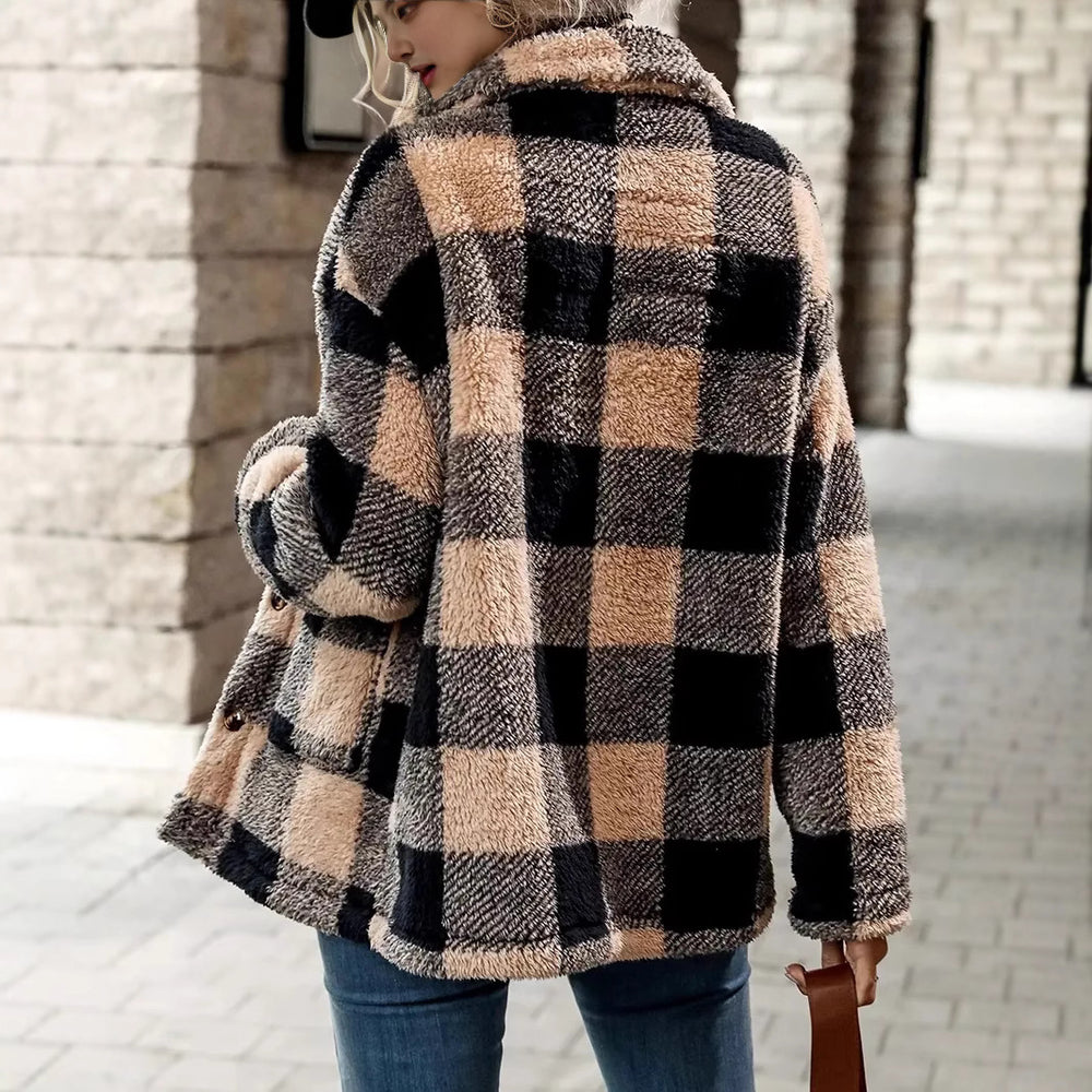 Damen Kuschelige Karofleecejacke im Casual-Stil EB