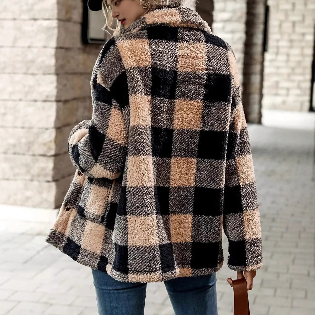 Damen Kuschelige Karofleecejacke im Casual-Stil EB