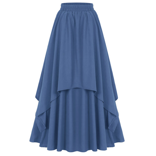 Damen nan mehrlagiger Chiffon-Maxirock mit hohem elastischem Taillenbund und asymmetrischem Stufenfall Eb