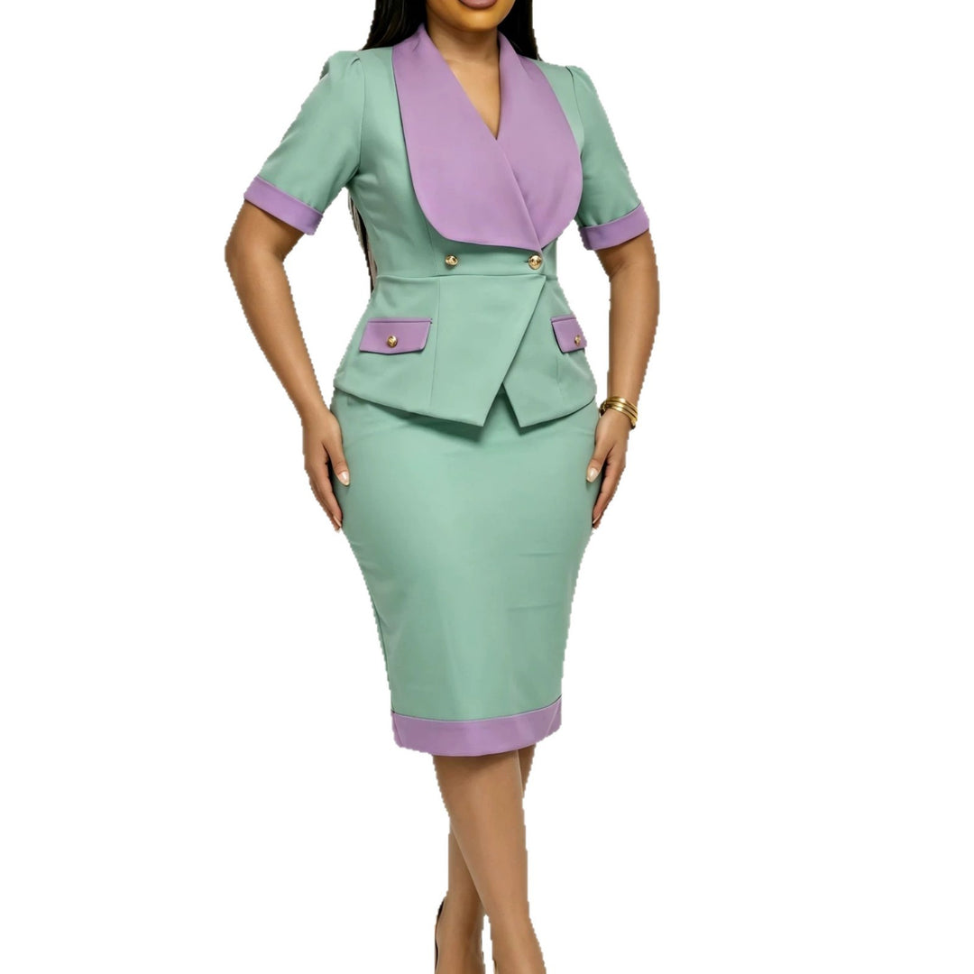 Damen elegantes Blazerkleid mit taillierter Silhouette und Kontrastakzenten EB