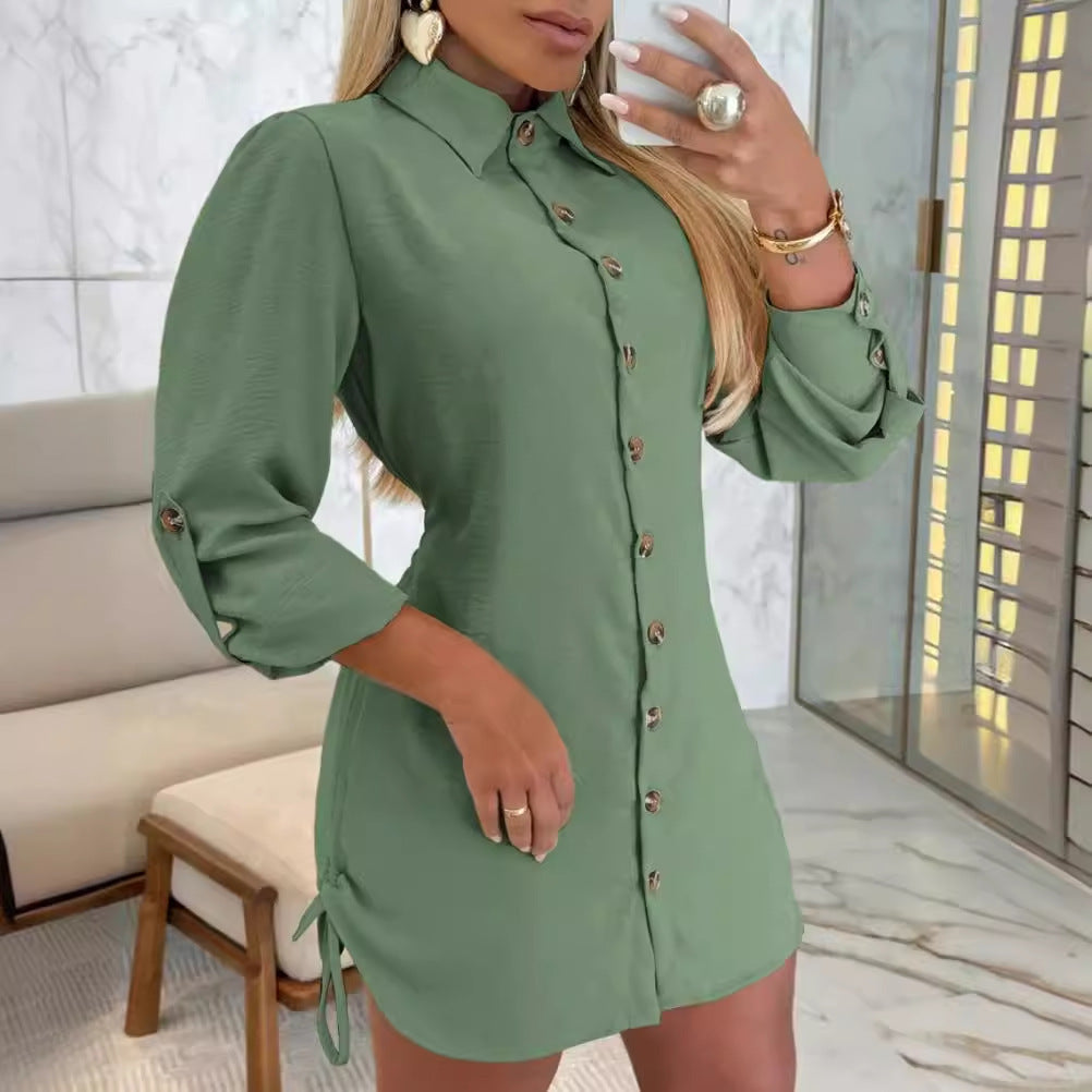 Damen Hemdkleid mit Rüschendetails und praktischen Bindegürteln EB