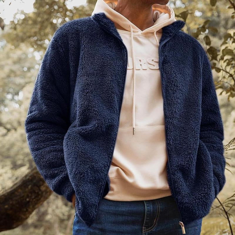 Herren Fleecejacke mit hohem Kragen und praktischen Taschen EB
