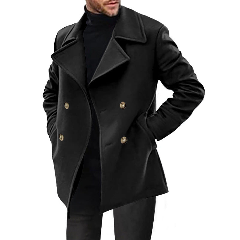 Herren klassischer Peacoat mit modischem Revers und eleganten Knopfdetails EB