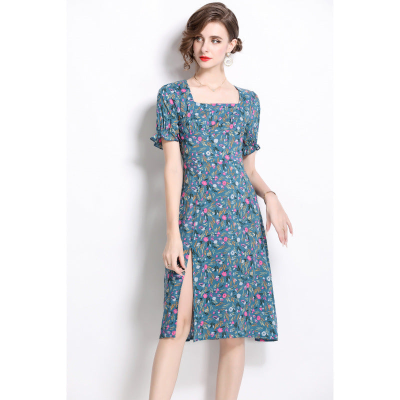 Damen Midikleid mit floralem Druck und seitlichem Schlitz EB