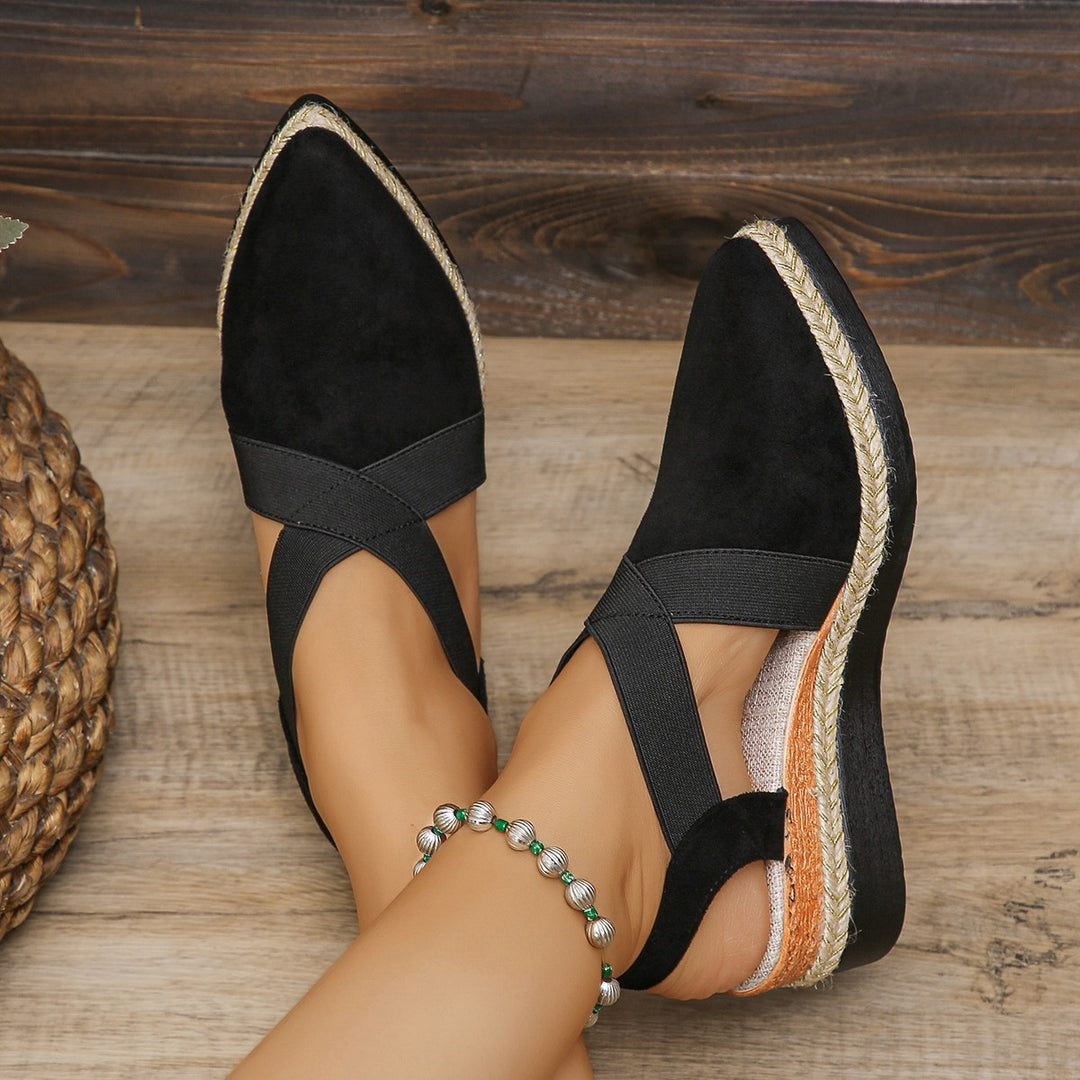 Damen nan Velours-Slingback-Keil mit spitzer Vorderkappe, geflochtenem Juteband und dämpfender Laufsohle EB