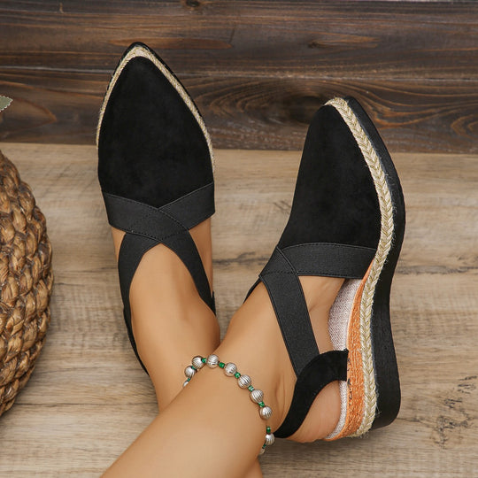 Damen nan Velours-Slingback-Keil mit spitzer Vorderkappe, geflochtenem Juteband und dämpfender Laufsohle EB