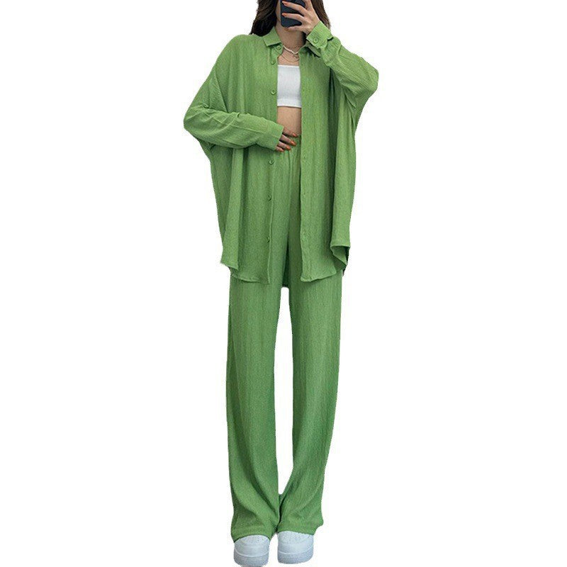 Damen lässiges Strickensemble mit weiter Bluse und lockeren Hosen EB
