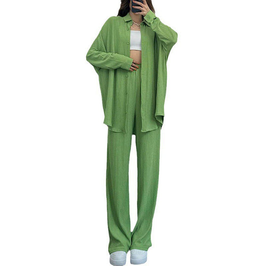 Damen lässiges Strickensemble mit weiter Bluse und lockeren Hosen EB
