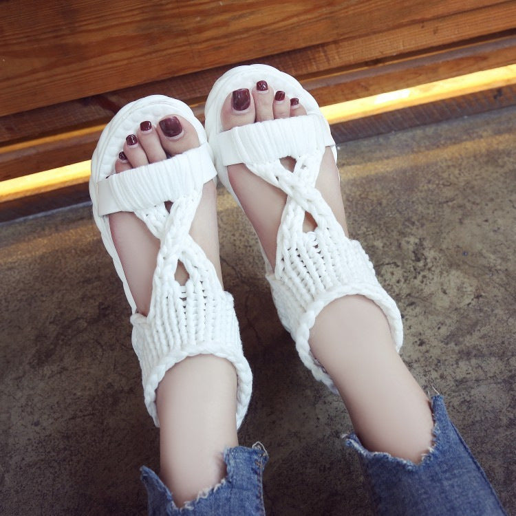 Damen nan handgeflochtene Strick-Sandalette mit elastischem Knöchelsteg und ergonomischer Schaumpolstersohle EB