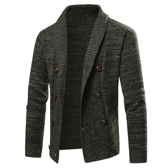 Herren hochwertige Strickjacke mit großem Revers und Knopfdetail EB