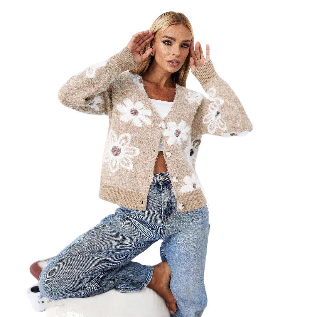 Damen Strickjacke mit floralem Muster und komfortabler Passform EB