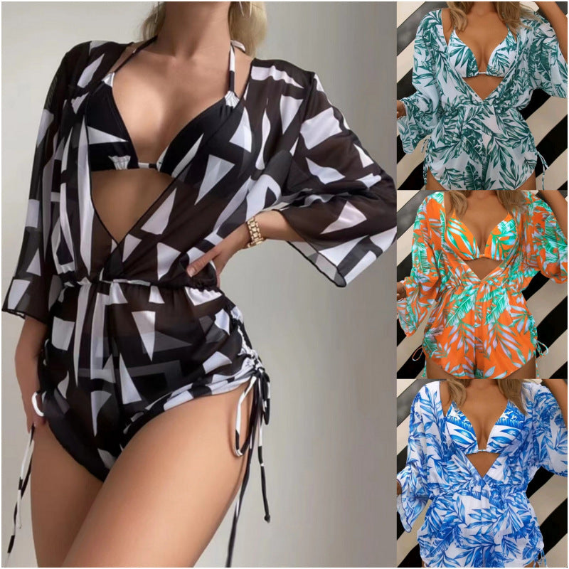 Damen Wendbare Strandmode mit floralem Kimono und Bikini EB