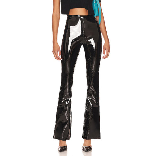 Damen Hochglänzende Flared-Leggings aus elastischem Material EB