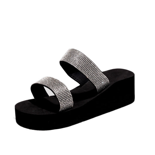 Damen modische Wedge-Sandalen mit funkelnden Strassdetails EB