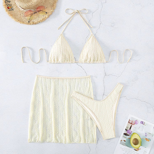 Damen Bikini-Set mit charmant gerafftem Oberteil und transparenter Rockpartie EB