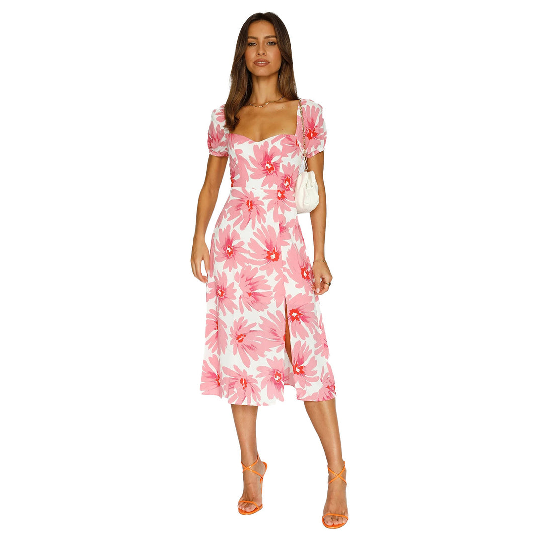 Damen Midikleid mit rüschenverzierten Ärmeln und fließendem Stoff EB