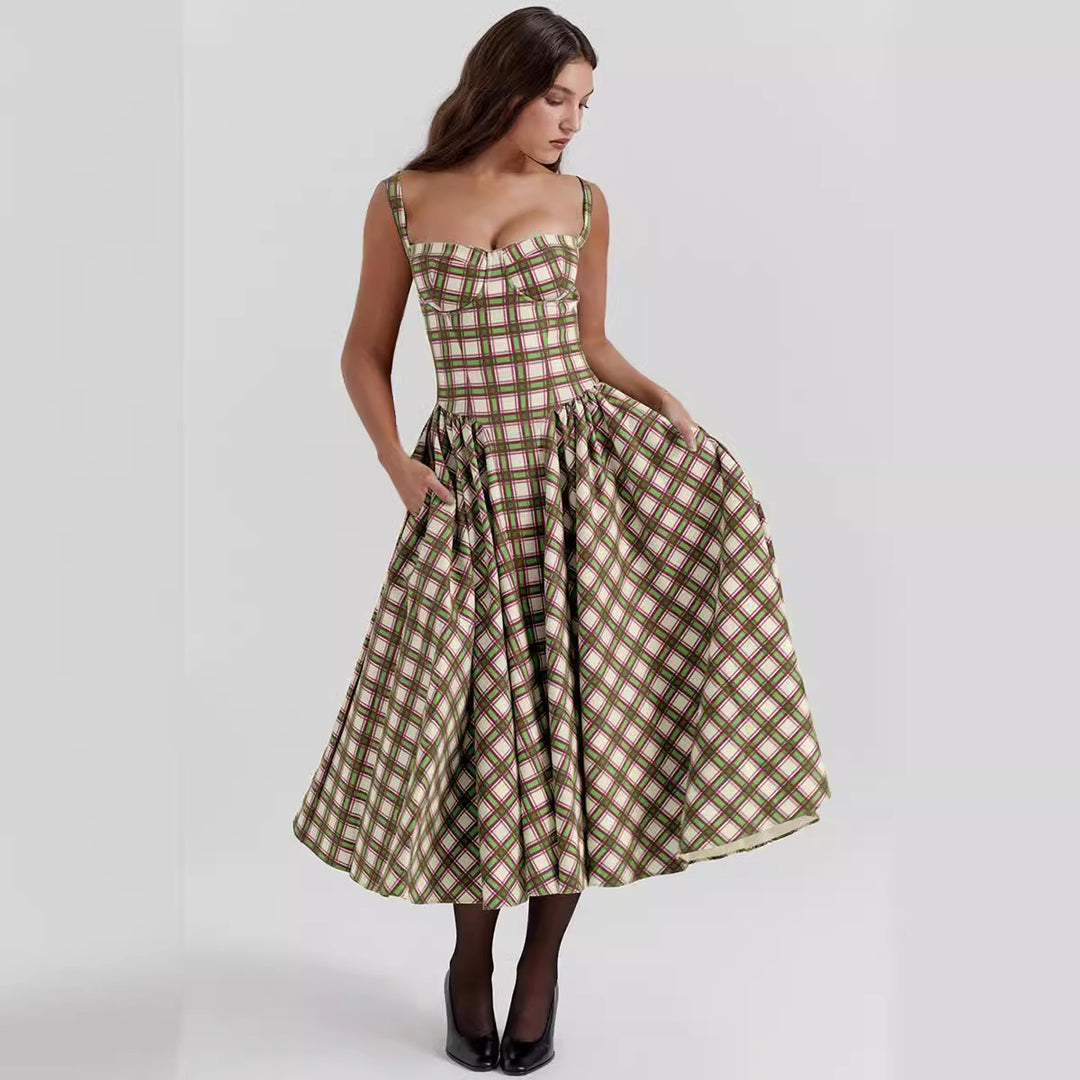 Damen Maxiröckchen mit elegantem Karo-Design und praktischen Taschen EB