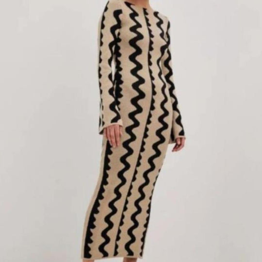 Damen Elegantes Maxi-Kleid mit spannendem Muster und langem Arm EB