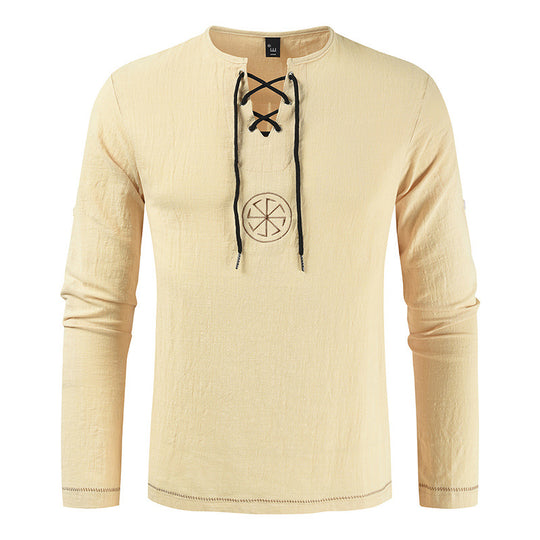 Herren lässiges Langarmshirt mit romantischem Schnürdesign EB