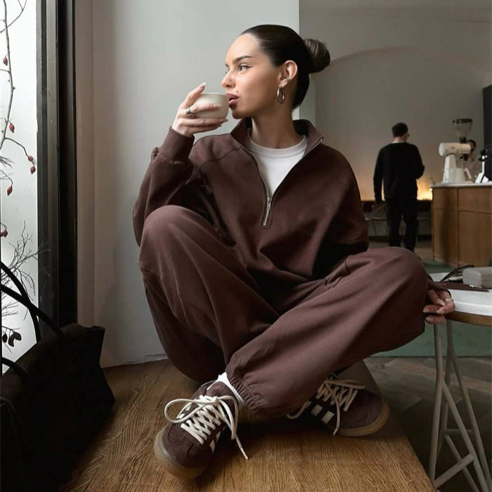 Damen Zweiteiliges Sweatset mit Stehkragen-Halbzip und Relaxed-Oversize-Schnitt EB