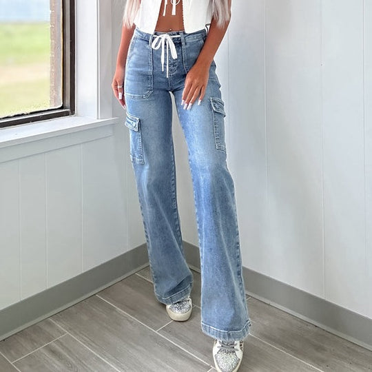 Damen Cargo-Jeans mit weichem Bund und praktischen Taschen EB