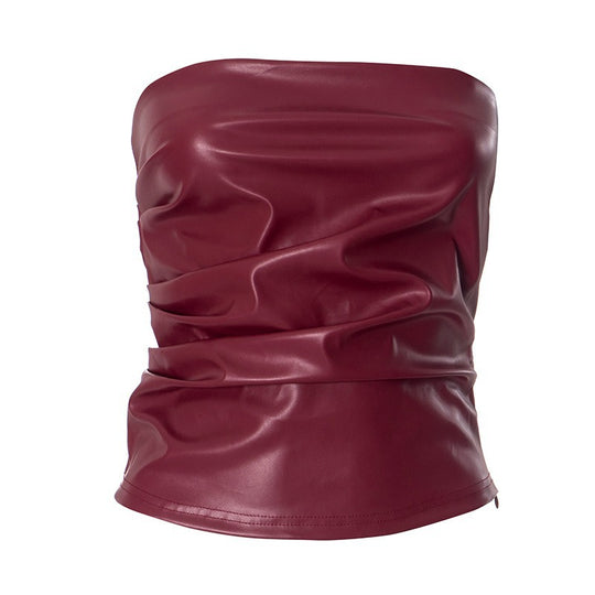 Damen Bandeau-Oberteil aus hochwertigem Kunstleder mit raffinierten Rüschendetails EB
