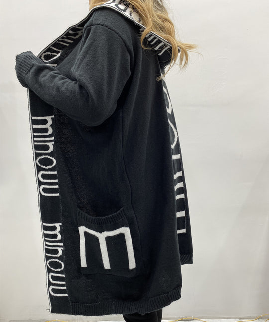 Damen Kapuzen-Cardigan im Oversize-Strick mit Logobordüre EB