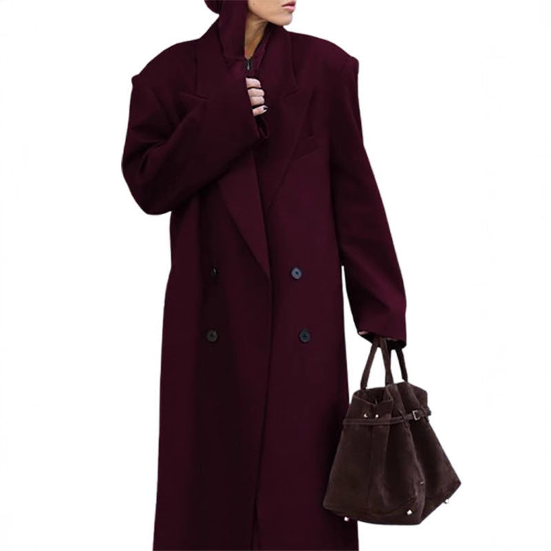 Damen Eleganter Oversize-Wollmantel mit Doppelknebelverschluss EB