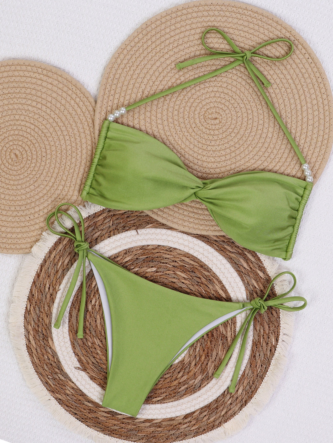 Damen Bandeau-Bikini mit eleganten Perlenschnüren EB