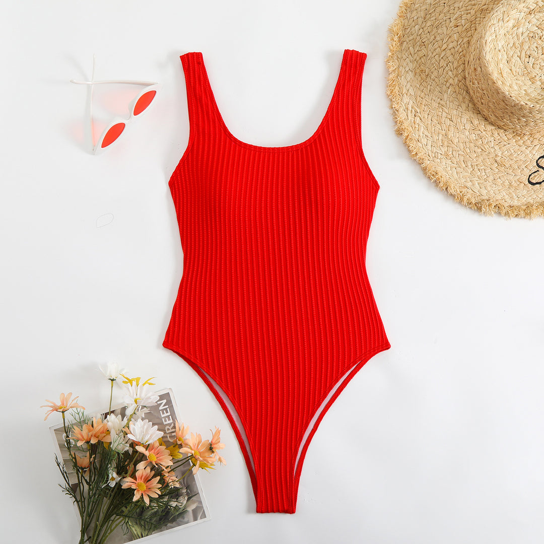 Damen Einteiler Badeanzug mit figurformendem Rippendesign EB