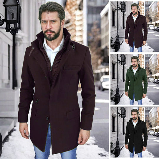 Herren stylischer und funktioneller Übergangs-Mantel mit abnehmbarer Innenjacke EB