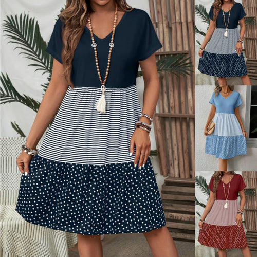 Damen Freizeitkleid mit modernem Streifen- und Punkte-Mix EB