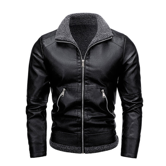 Herren Aviator-Kunstlederjacke mit vollem Sherpa-Innenfutter und Reißverschluss EB