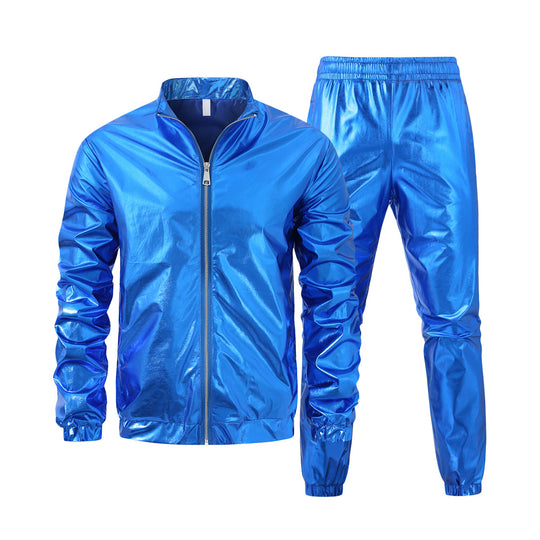 Herren nan Bomberjacke mit durchgehendem Reißverschluss, reflektierendem Metallic-Finish und elastischen Bündchen EB