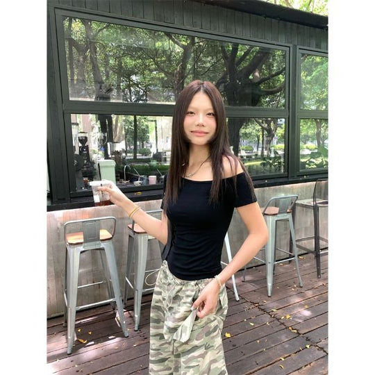 EB | Schräge Schulter Off-Shoulder Kurzarm