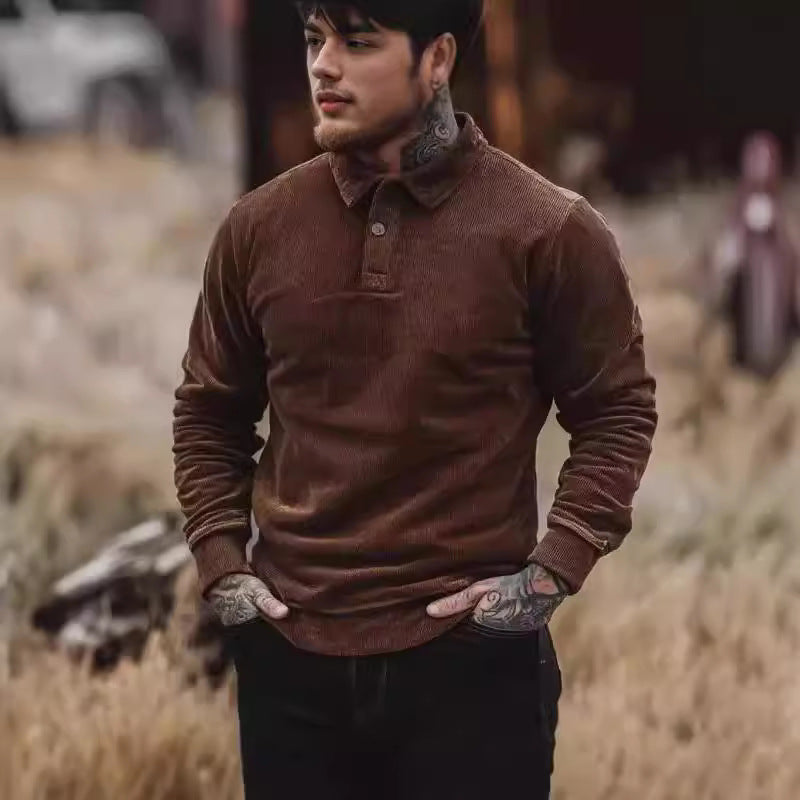 Herren Cord-Polohemd mit Knopfleiste und klassischem Kragen EB