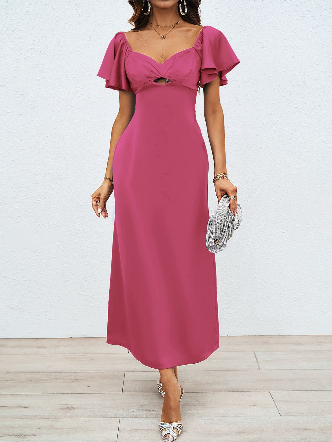 Damen Maxikleid mit schulterfreiem Design und eleganten Rüschendetails EB