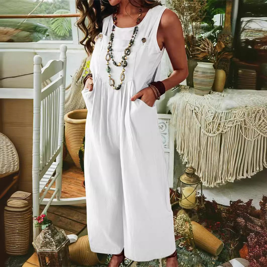 Damen Lässige Jumpsuit mit weitem Bein und Taschen EB