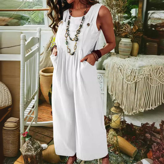 Damen Lässige Jumpsuit mit weitem Bein und Taschen EB