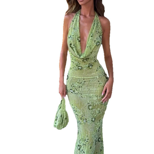 Damen Elegantes Maxikleid mit raffiniertem Drapierungsdesign und floralem Muster EB
