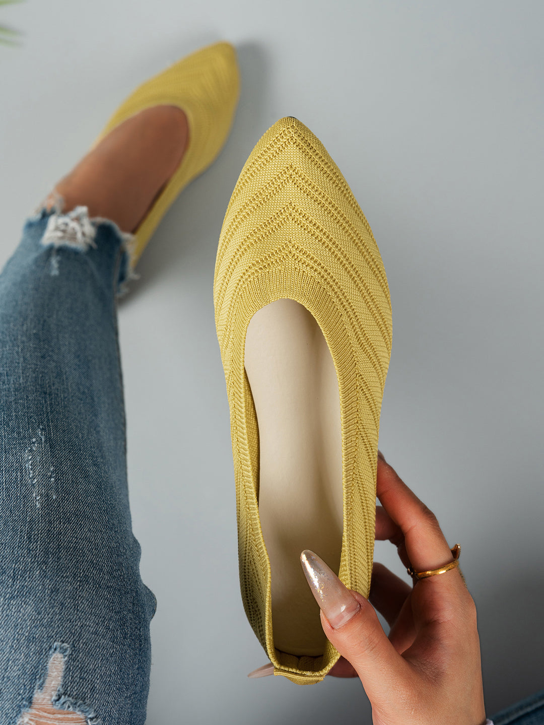 Damen Ballerinas aus atmungsaktivem Strickmaterial mit elegantem Schnitt EB