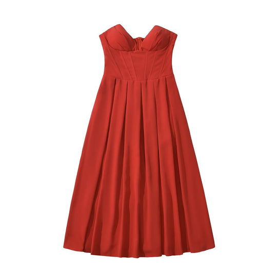 Damen Maxikleid mit elegantem Bustier-Ausschnitt und fließendem Rock EB
