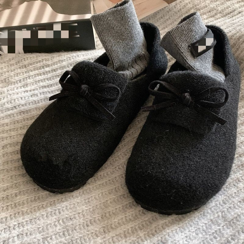 Damen warme Filz-Pantoffeln mit dekorativem Schleifen-Design EB