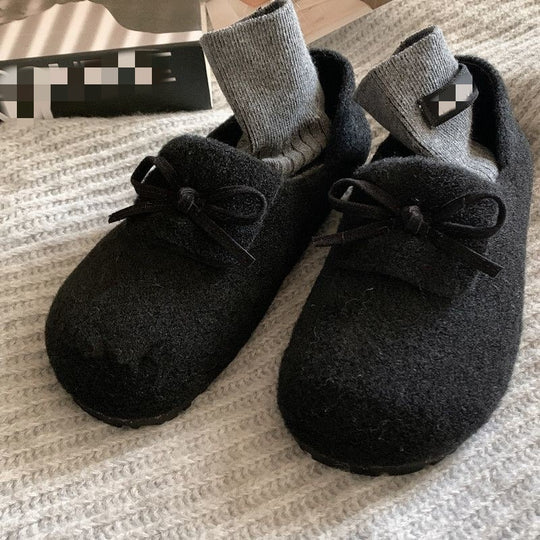 Damen warme Filz-Pantoffeln mit dekorativem Schleifen-Design EB