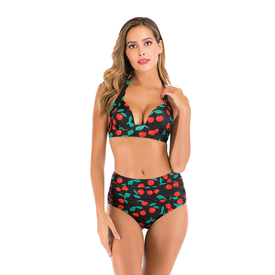 Damen Hoch taillierter Bikini mit floralem Design EB