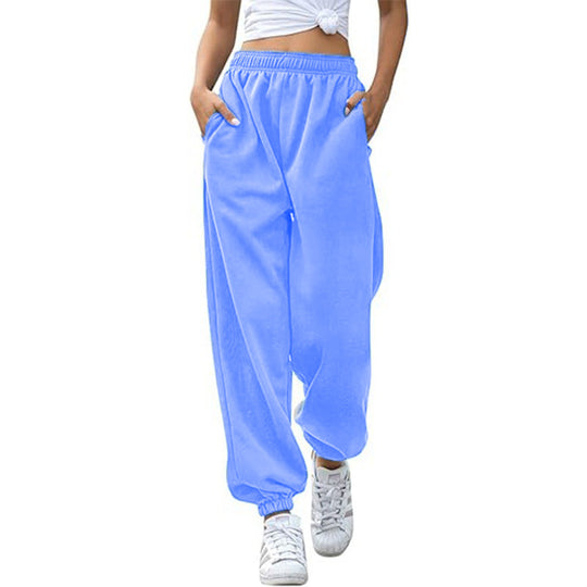 Damen nan Cozy-Sweat-Palazzohose mit hohem Komfortbund, integriertem Kordelzug und gerafften Knöchelabschlüssen EB
