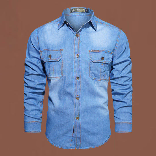 Herren  robustes Stretch-Denim Hemd mit verstärkten Klappbrusttaschen und kontrastnähten EB