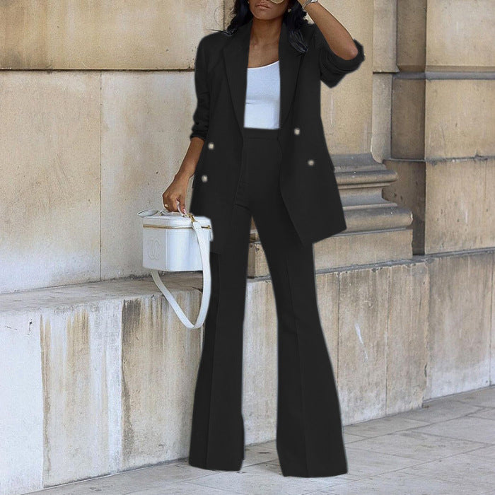 Damen elegantes Blazer-Set mit weitem Bein und Taillengürtel EB