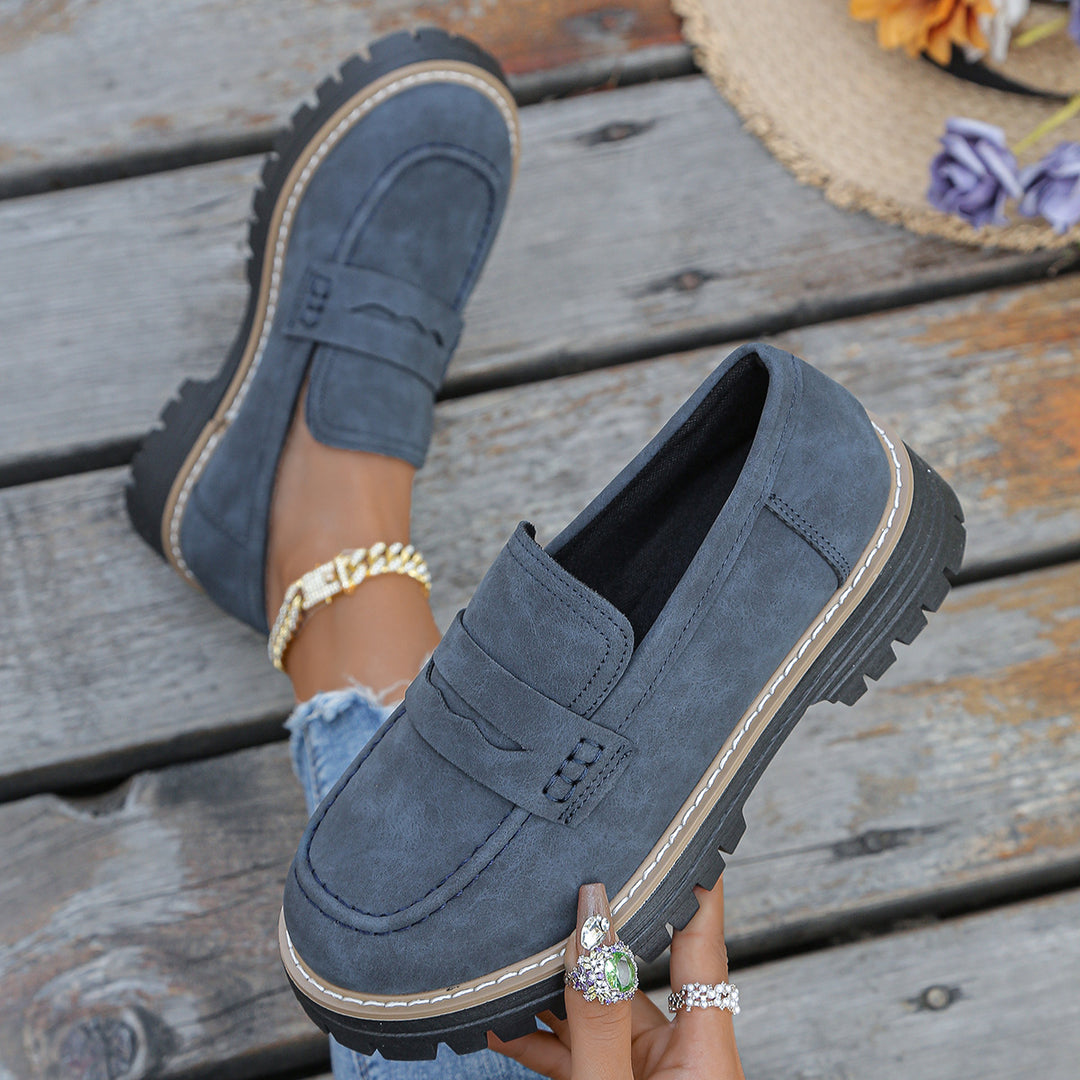 Damen robuste Loafer mit markanter Profilsohle, weichem Veloursoptik-Obermaterial und gepolstertem Komfortfußbett EB